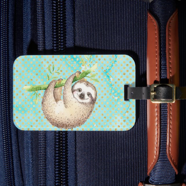 Watercolor Happy Sloth Gepäckanhänger (Vorderseite Insitu 4)