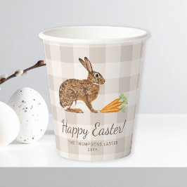 Watercolor Hare And Carrots Happy Easter Beige Pappbecher