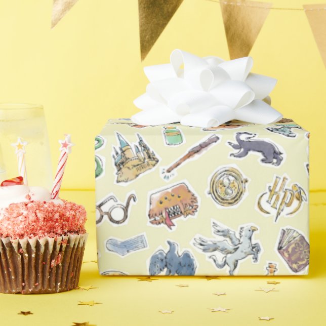 Watercolor Harry Potter Icons Wrapping Paper Geschenkpapier (Geburtstagsparty)