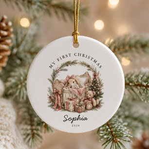 Watercolor Hase Mein erstes Weihnachten Keramik Ornament