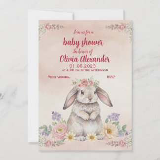 Watercolor-Hasen-Baby-Shower-Einladung | Süß Fl Einladung