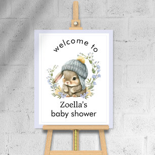 Watercolor-Hasen-Blumen-Frühling-Baby-Shower-Willk Poster