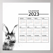 Watercolor-Hasen-Jahreskalenderposter 2023