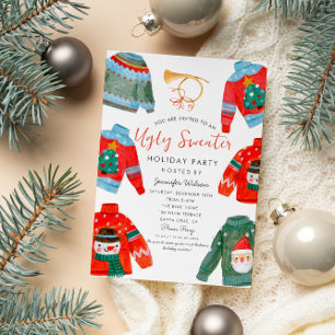 Watercolor hässlicher Weihnachtspullover-Weihnacht Einladung