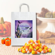 Watercolor Haunted House Halloween Treat Bag