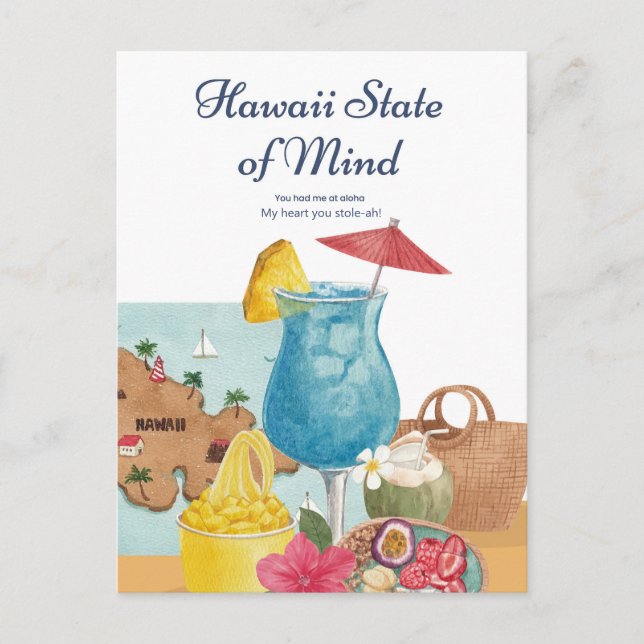 Watercolor Hawaii Aloha My Heart You Stole-ah Postkarte (Vorderseite)