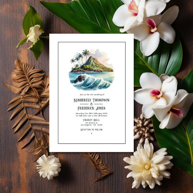 Watercolor Hawaii Hochzeit in Urlaubsort Einladung (Hawaii Wedding Cover)