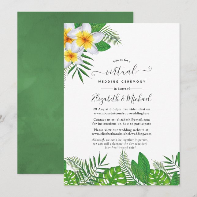 Watercolor Hawaiian Aloha Luau Virtual Wedding Einladung (Vorne/Hinten)