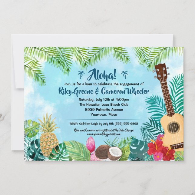 Watercolor Hawaiian Luau Party Einladung (Vorderseite)