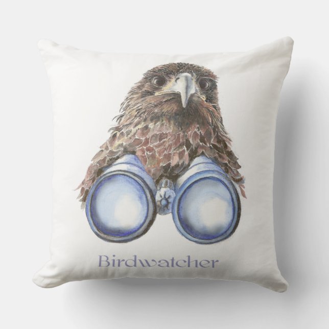 Watercolor Hawk Birdwatcher Bird Fun Kissen (Vorderseite)