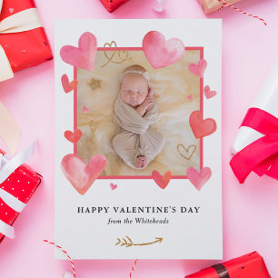 Watercolor Heart Frame Photo Valentine's Feiertagskarte