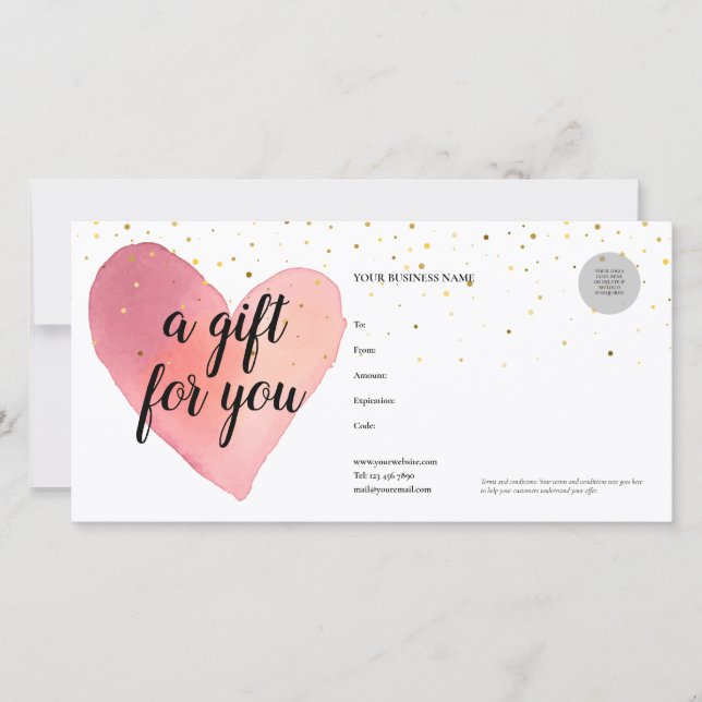 Watercolor Heart Gold Sprinkles Geschenkgutschein (Vorderseite)