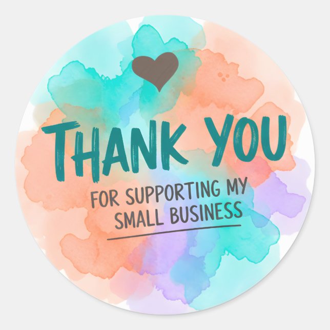 Watercolor Heart Thank You Business Sticker (Vorderseite)
