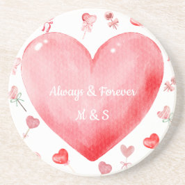 Watercolor Heart Valentine Drink Coaster Getränkeuntersetzer