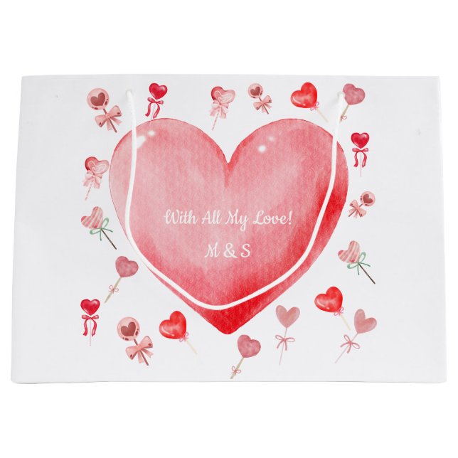 Watercolor Heart Valentine Gift Bag Große Geschenktüte (Vorderseite)