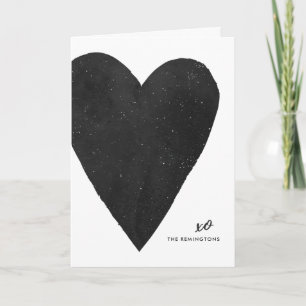Watercolor Heart Valentine's Day Card - Black Karte