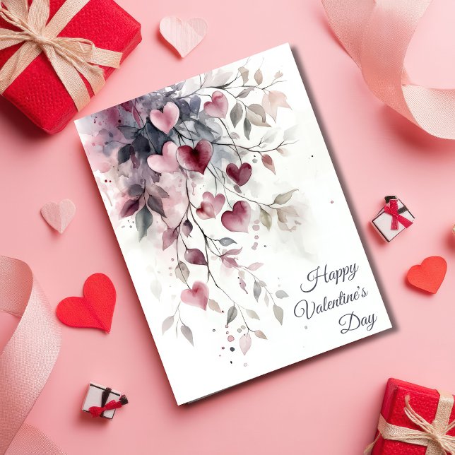Watercolor Hearts and Flowers Valentine's Greeting Karte (Von Creator hochgeladen)