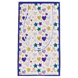 Watercolor Hearts and Glittering Stars Pattern Kleine Geschenktüte