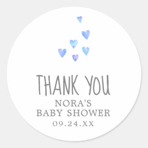 Watercolor Hearts Boy Baby Dusche Vielen Dank für  Runder Aufkleber