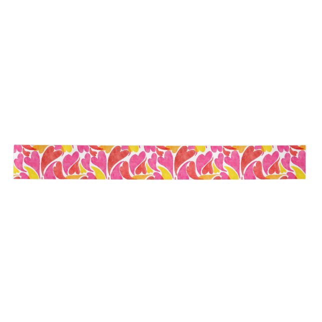 Watercolor Hearts Valentines Love Pink Red Yellow Satinband (Vorderseite)