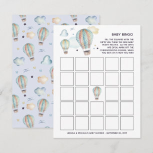 Watercolor-Heißluftballon-Baby-Shower-Bingo Einladung