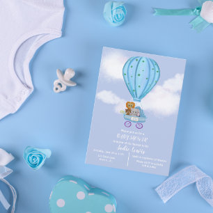 Watercolor-Heißluftballon-Baby-Shower-Junge Einladung