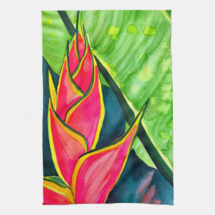 Watercolor Heliconia Tropical Blume Geschirrtuch
