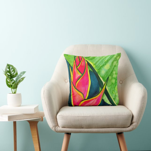 Watercolor Heliconia Tropical Blume Kissen (Stuhl )