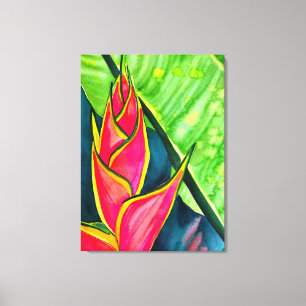 Watercolor Heliconia Tropical Blume Leinwanddruck