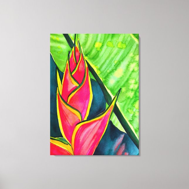 Watercolor Heliconia Tropical Blume Leinwanddruck (Vorderseite)