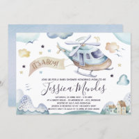 Watercolor Helicopter Baby Boy Dusche Einladung