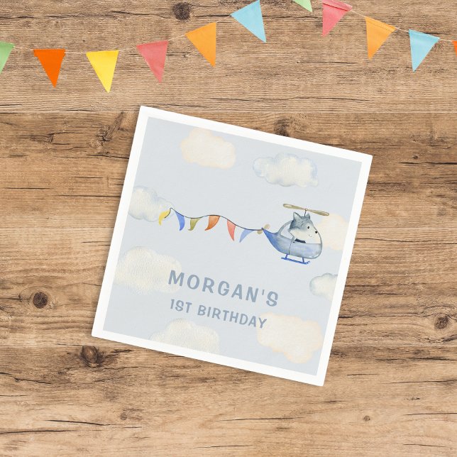 Watercolor Helicopter Niedlich Wolf Erster Geburts Serviette (Von Creator hochgeladen)