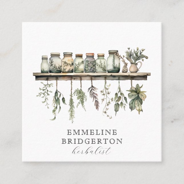 Watercolor Herbalist Apothecary Quadratische Visitenkarte (Vorderseite)