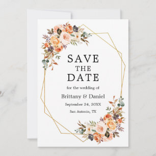 Watercolor Herbst Floral Gold Geo Rahmen Save The Date