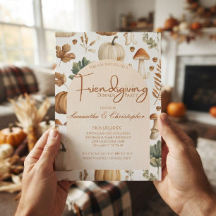 Watercolor Herbst-Kürbis-Pilz-Friendsgiving Einladung