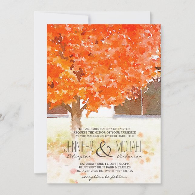 Watercolor-Herbst verlässt | Hochzeit im Einladung (Vorderseite)