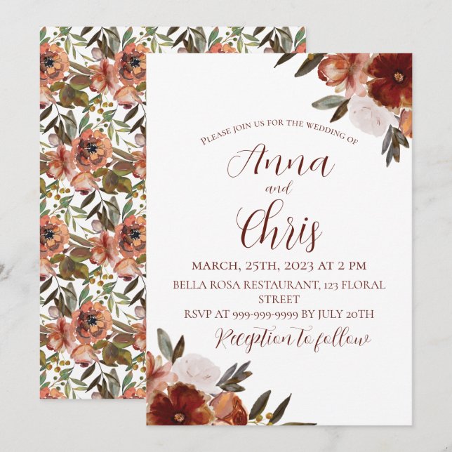 WATERCOLOR HERBSTBLUMEN HOCHZEIT  EINLADUNG (Vorne/Hinten)