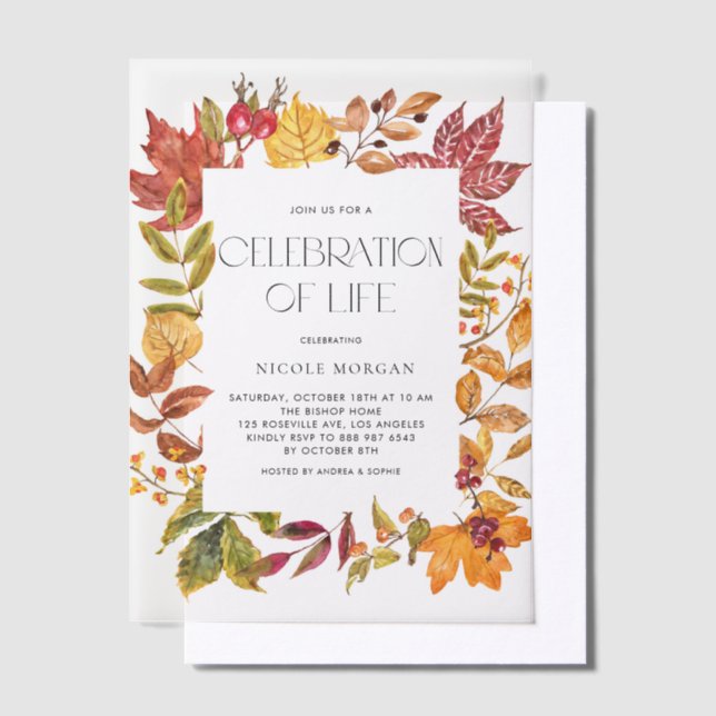 Watercolor Herbstlaub Rahmen Feier des Lebens (Versetzt)