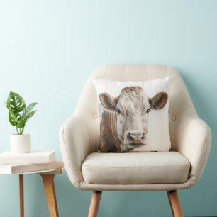 Watercolor Hereford Cow Portrait Kissen