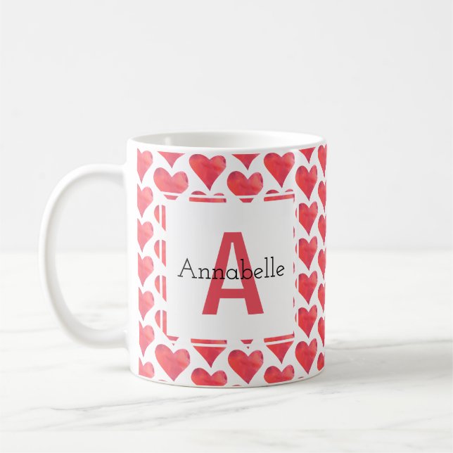 Watercolor-Herz-Muster-personalisiertes Tasse (Links)