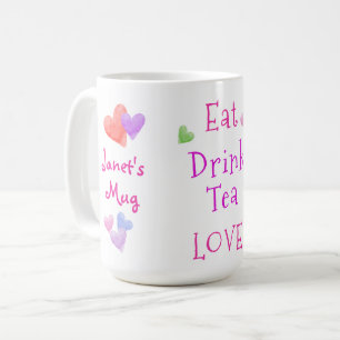 Watercolor-Herzen EAT Trinke Tee LIEBE Kaffeetasse