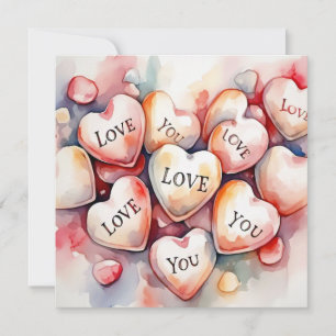 Watercolor-Herzen-Geburtstagsgeschenk "Love You" Karte