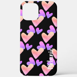 Watercolor-Herzen Lila Rosa Fettes Monogramm  Case-Mate iPhone Hülle
