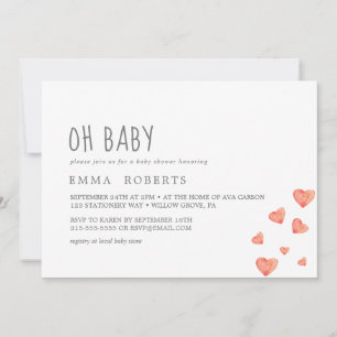 Watercolor-Herzen Oh Baby Girl Babyparty-Einladu Einladung