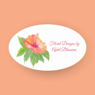 Watercolor Hibiskus Florist   Ovaler Aufkleber