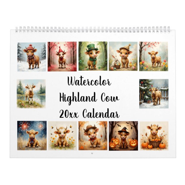 Watercolor Highland Cow 20xx Kalender (Titelbild)