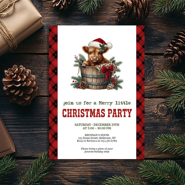 Watercolor highland cow festive holiday invite einladung (Watercolor highland cow festive holiday invite)