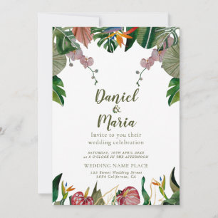 Watercolor Hochzeit im tropischen Grünen Einladung