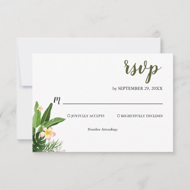Watercolor Hochzeit im tropischen Grünen RSVP Karte (Vorderseite)