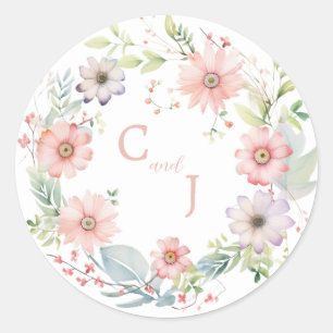 Watercolor-Hochzeit mit Whimsical-Wildblume Runder Aufkleber